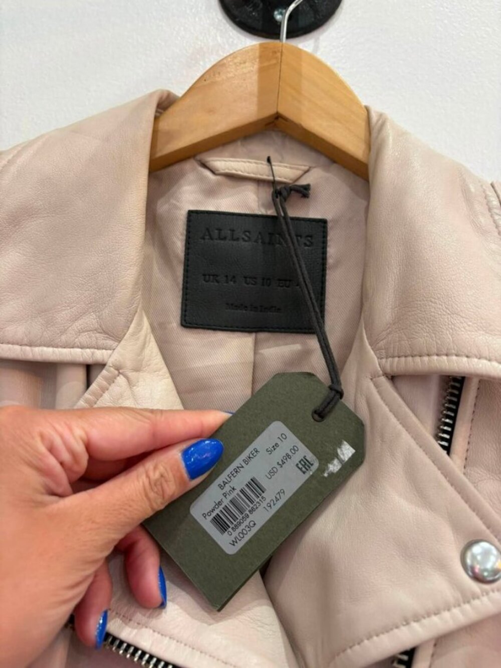 All Saints NWT Balfern Biker Leather Jacket in Powder Pink - Size 10 - Picture 7 of 12